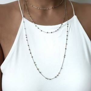 Long Station Chains Silver Layered Necklace